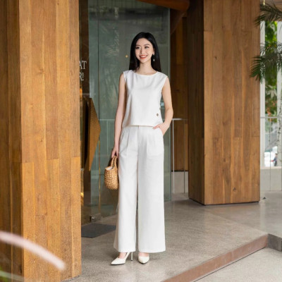 (#MÃU MỚI VỀ)Set bộ gồm áo sát nách+quần dài ống rộng thời trang sang chảnh, phong cách Hàn Quốc, thoải mái, dễ mặc