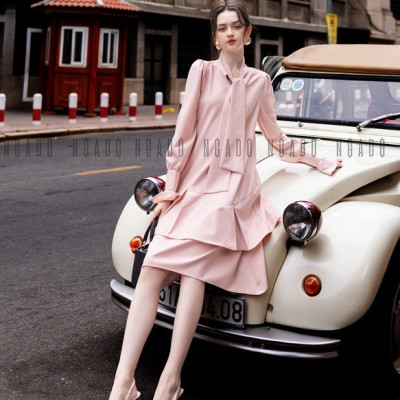 Đầm hồng dài tay NGADO