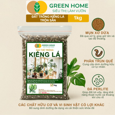 Đất Trồng Kiểng Lá Greenhome, Bao 1kg, Giá Thể Trộn Sẵn, Tiện Lợi Cho Monstera, Kiểng Lá