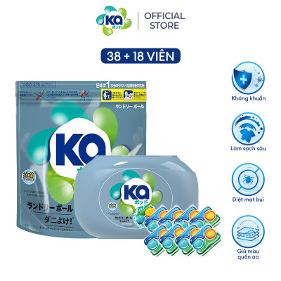 Combo 2 Viên Giặt Quần Áo loại bỏ mạt bụi KA pod Anti-dustmite 4trong1 diệt mạt bụi, làm sạch sâu, kháng khuẩn, giữ màu vải (18 viên/ 38 viên)