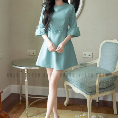 Đầm xanh mint tay chuông NGADO , đầm kiểu Nữ , đầm công sở , dự tiệc