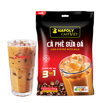 Cà phê hòa tan sữa đá 3in1 nguyên chất Arabica/Robusta Napoli Coffee túi lớn (35 gói x 22g)