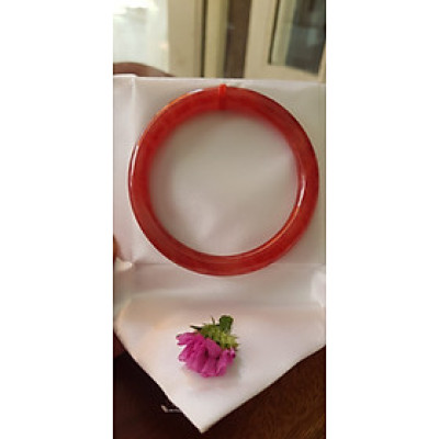 Vòng Cẩm Thạch Đỏ Bông 59mm x cọng 8mm màu đỏ bông tươi sáng bóng thiệt đẹp là màu chiến thắng chuẩn hợp nữ mạng hỏa mạng thổ 57kg - 70kg đeo đẹp tay may mắn tốt sức khỏe công việc rực rỡ tài lộc ạ