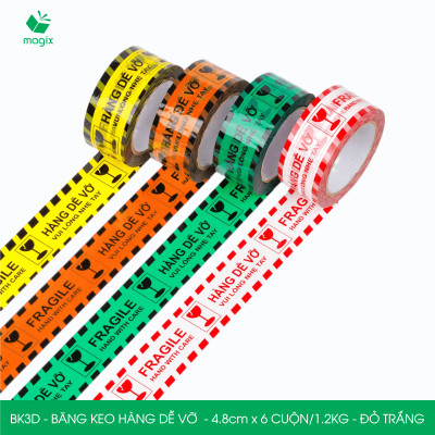 BK3D - Băng keo HÀNG DỄ VỠ màu đỏ trắng khổ 4.8 cm - Băng dính niêm phong - 3 cuộn