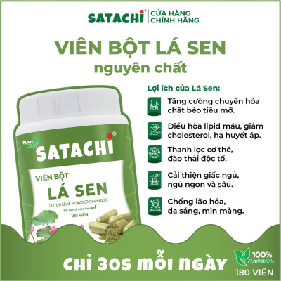 Bột Lá Sen nguyê n ch.ất SATACHI. Hộp 180 viên