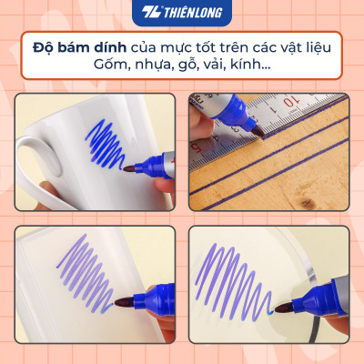 Combo 5/10/20 Bút lông dầu Thiên Long PM-07 2 đầu bút kích thước 0.8 mm và 6mm, 3 màu mực xanh/đỏ/đen, bám dính tốt trên nhiều bề mặt