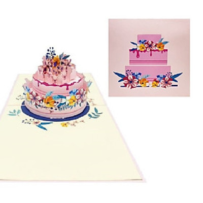 Thiệp 3D Pop Up Bánh Kem Sinh Nhật 3 Tầng Hoa Văn – Thiệp Chúc Mừng Sinh Nhật Sang Trọng, Độc Đáo, B11