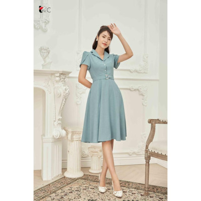 Đầm xòe cổ 2 ve, tay bồng Tri