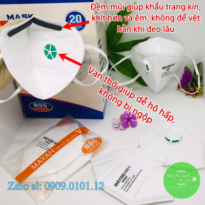 Khẩu Trang N95 Có Van Thở - Đệm Mũi Cao Cấp [Mayan PM 2.5 - Chính Hãng - 4 Lớp Kháng Khuẩn - Than Hoạt Tính]