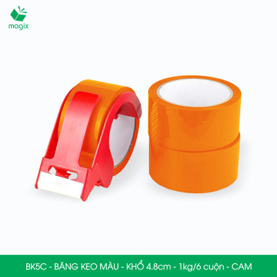 BK5C - 3 cuộn băng keo màu khổ 4.8cm loại 1kg/6 cuộn - Cam - Băng keo, băng dính đóng hàng