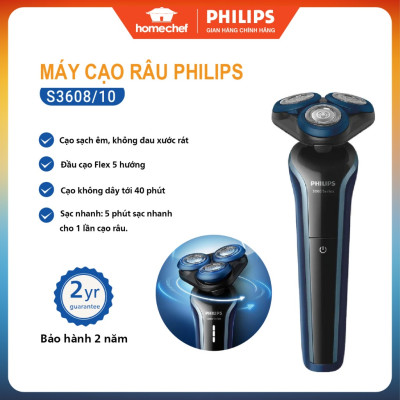 Máy cạo râu Philips S3608, an toàn cho da, đầu cạo linh hoạt, bảo hành 2 năm | Hàng chính hãng