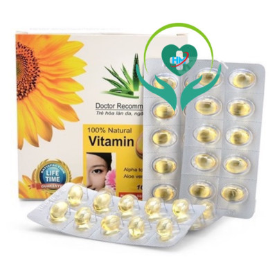 ￼Vitamin E 400IU - Hộp 100 viên nang mềm -Tinh dầu lô hội làm đẹp da, chống lão hóa, ngừa nếp nhăn, Vinaphar