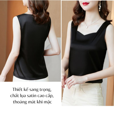 Áo hai dây cổ lục giác cao cấp mặc trong áo blazer, chất lụa satin mịn, mát - AO0038