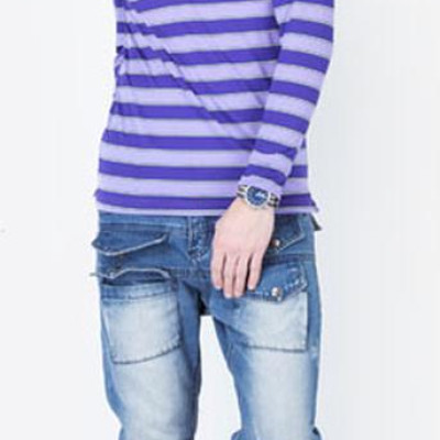 Áo Thun Dài Tay Nam Kẻ Ngang Màu Tím ALIGRO ALGAPD011