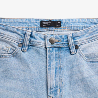 Quần Jean Nam ROUTINE Ống Ôm Xanh Trơn Cotton Spandex Form Slim - 10S24DPA004R1 | ROUTINE CÀ MAU