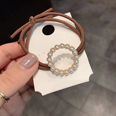 Dây buộc tóc, chun cột tóc Hàn Quốc tone nâu đính ngọc trai sang chảnh PK21-4-014