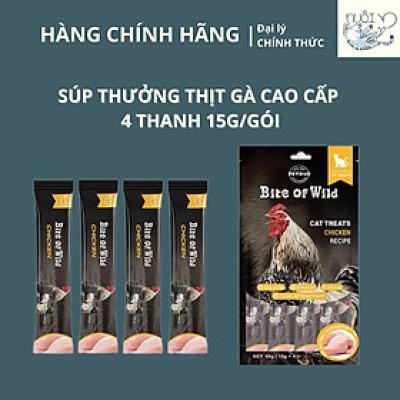 Súp thưởng cho mèo, chó của BITE OF WILD - Vị gà, vị cá hồi - Gói 60g (15g*4 tips)