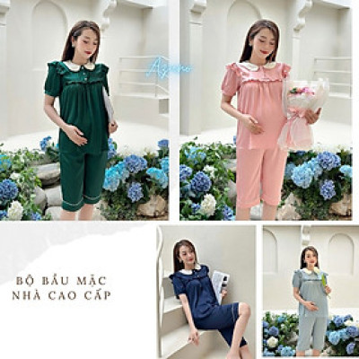 Azuno - Bộ Đồ Bầu Mặc Nhà Lửng Cao Cấp B245 Chất Liệu Satink Mặc Hè Siêu Mát