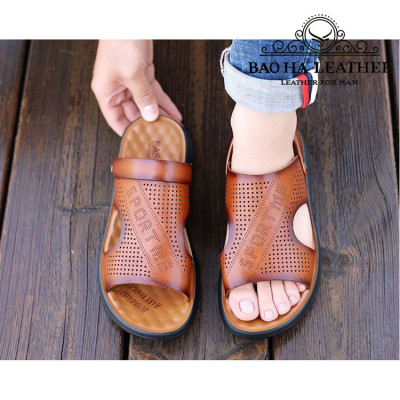 Dép da nam quai ngang đục lỗ thoáng khí BHD888