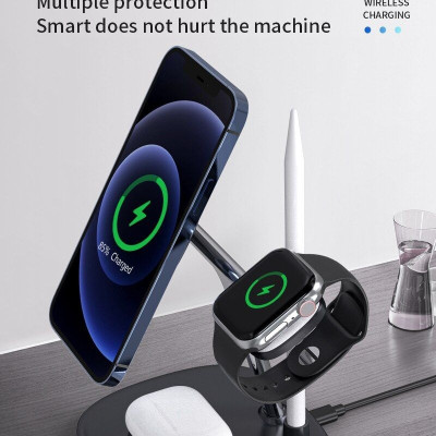 Đế sạc không dây sạc nhanh 15W 4 in 1 hỗ trợ sạc dành cho tai nghe / iWatch / Pencil /  iPhone hiệu WIWU Power Air Wireless Charger M8 (liên kết từ tính mạnh mẽ, Chuẩn Qi, Smartchip) - hàng nhập khẩu