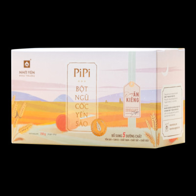 Bột Ngũ Cốc Yến Sào PiPi - Nhà Yến Nha Trang - Hộp 10 Gói  - Loại Ít Đường - Bột Ngũ Cốc Ăn Kiêng Giảm Cân - Bột Ngũ Cốc Dinh Dưỡng - Hàng Chính Hãng