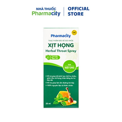 Xịt họng thảo dược Pharmacity Herbal Throat Spray hỗ trợ giảm đau rát họng, khản tiếng (Chai 25ml)