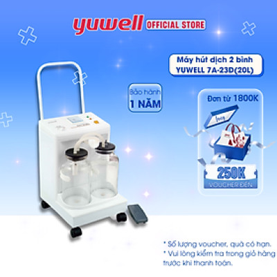 Máy Hút Dịch 2 Bình Công Suất Lớn YUWELL 7A-23D(20L) - Nhập Khẩu Chính Hãng - Bảo Hành 1 Năm