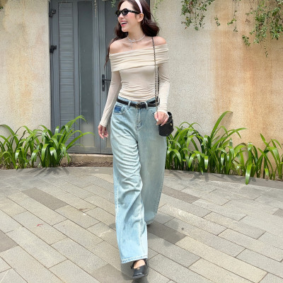 Quần jeans quần dài nữ dáng dài ống suông phong cách ullzang thanh lịch Lagan Miều Est.2013