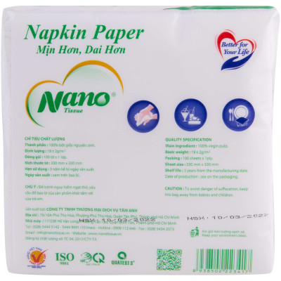 [Mua 10 tặng 1] Khăn giấy rút lụa Nano Napkin 100 tờ, Giấy ăn khô vuông siêu dai cao cấp mềm dai an toàn - Nano Tissue