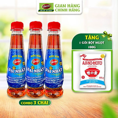 Combo 3 chai Nước Mắm Barona Đại Nhất 12 độ đạm - 200ml Tặng 100gr Bột ngọt]