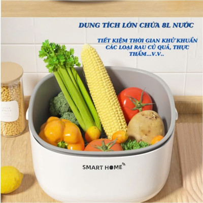 Máy Sục Siêu Âm SMART Rửa Thực Phẩm - Khử Khuẩn Rau Củ Quả , Loại Bỏ Vi Khuẩn, Chất Trừ Sâu 99%Thông Minh, ĐÈN TRANG TRÍ