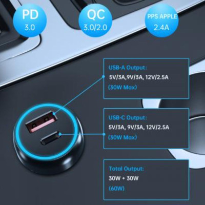 Tẩu sạc CHOETECH TC0014 nhanh 60W  dùng trên ô tô (Hàng chính hãng)