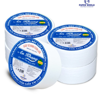 Combo 5 giấy vệ sinh cuộn lớn 2 lớp 500g AN KHANG CARO | THẾ GIỚI GIẤY | 100% Bột giấy nguyên sinh | 5AKC500