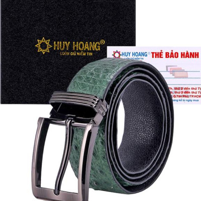 Thắt Lưng Nam Da Cá Sấu Gai Bụng Bản Lớn Đầu Kim Huy Hoàng HT4786 - Xanh Rêu