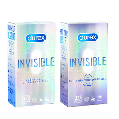 BỘ 1 HỘP BAO CAO SU siêu mỏng thêm bôi trơn DUREX INVISIBLE LUBRICATED và 1 HỘP DUREX INVISIBLE EXTRA THIN EXTRA SENSITIVE (52 mm, 10 bao/hộp)