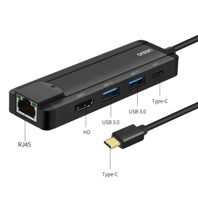 Bộ chuyển đổi onten  USB Ethernet Type-C sang HD 5 trong 1 Hub PD Sạc nhanh / Truyền tốc độ cao / Hỗ trợ 10/100 / 1000Mbps
