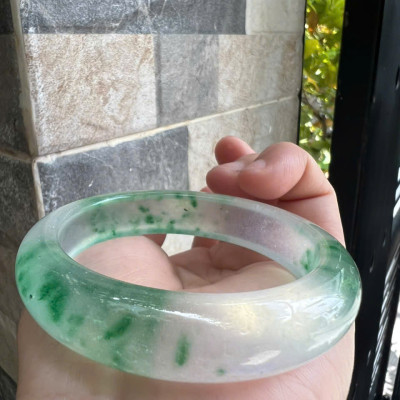 Vòng Tay Nữ Bản Hẹ Đá Mã Não DuLong Trắng Xanh Rong Biển Trong Bóng Đẹp Ni 53mm Cao 13mm Dầy 8mm Nữ 50kg - 55kg đeo Món quà tặng Nữ đeo tay xinh rẻ đẹp ý nghĩa ạ