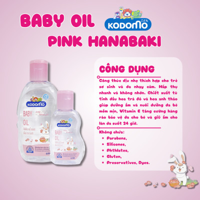 Dầu dưỡng ẩm massage cho bé Kodomo Baby Oil Pink Hanabaki | độ tuổi sử dụng: Trẻ sơ sinh