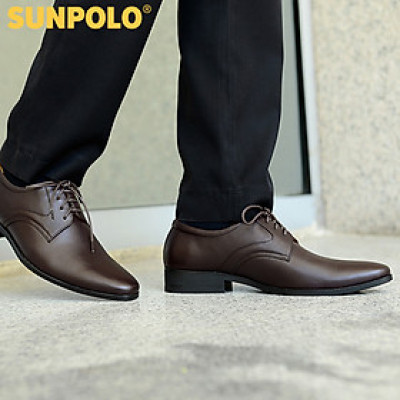 Giày tây nam có dây da bò đế cao su SUNPOLO SKT111 phiên bản nâu