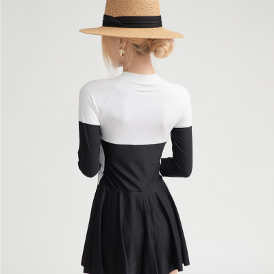 Bộ đồ bơi bikini nữ 1 mảnh kín đáo đi tắm biển giấu bụng váy liền áo dài tay chống nắng - B.27