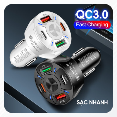 Tẩu Sạc Điện Thoại USB Type C Hỗ Trợ Sạc Nhanh 20W | Tẩu Sạc Điện Thoại 4 Cổng Sạc Tương Thích Với Nhiều Thiết Bị, Có Công Nghệ Sạc Nhanh QC 3.0 PD 20W