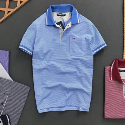 Áo thun nam trung niên cotton 100% mẫ sọc có túi cao cấp 