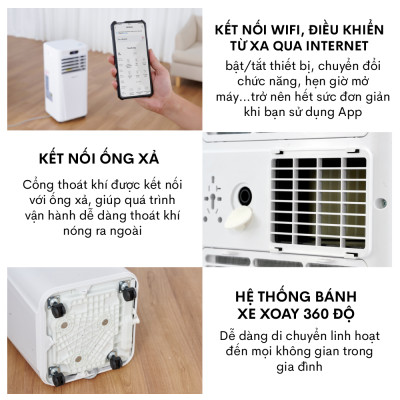 Điều hòa di động 9000 BTU-14.000 BTU FUJIHOME, máy lạnh đứng di động mini 4 chức năng, làm lanh, hút ẩm, lọc không khí, quạt điều khiển qua App, không cần lắp đặt - Hàng chính hãng