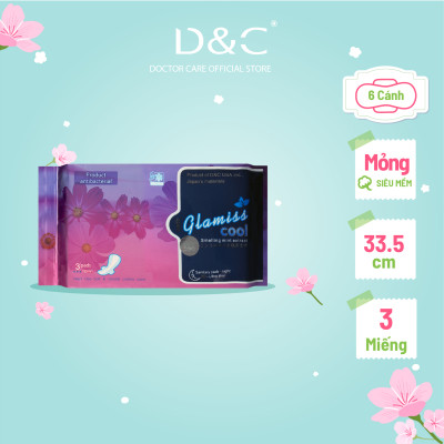 Băng vệ sinh ban đêm Glamiss Cool thảo dược 33.8cm siêu thấm hút, BVS chống tràn cho cả đêm dài