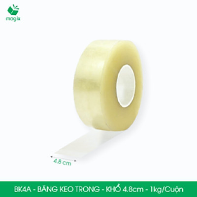 BK4A - 6 cuộn băng keo trong 1kg, khổ 4.8cm lõi nhựa - Băng dính đóng hàng, băng keo khổ lớn