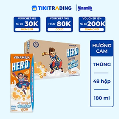 Thùng Thức uống sữa trái cây vị cam Vinamilk Hero 180ml - 48 hộp/Thùng
