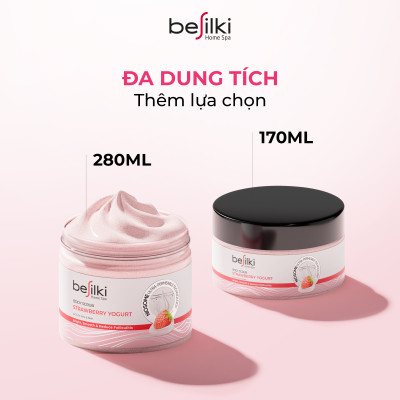 Tẩy da chết Body Sữa Chua Dâu Tây AHA BHA BESILKI 3in1 sáng mịn, ngừa mụn 170ml, 280ml