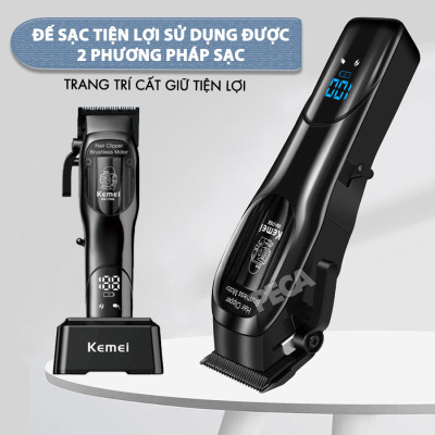 Tông đơ cắt tóc chuyên nghiệp Kemei KM-1766 lưỡi cắt mạ carbon DLC cao cấp có động cơ không chổi than màn hình LCD hiển thị công suất 5W - Chính hãng