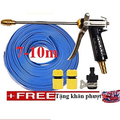  Bộ dây vòi xịt nước rửa xe, tưới cây . tăng áp 3 lần, loại 7m, 10m 206318 đầu đồng, cút,nối đen+ tặng khăn phượt