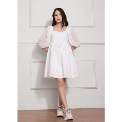 Đầm Babydoll Lụa Crep, Tay Lửng, Tùng Nhún Maxivic, La Mộc - LM012209